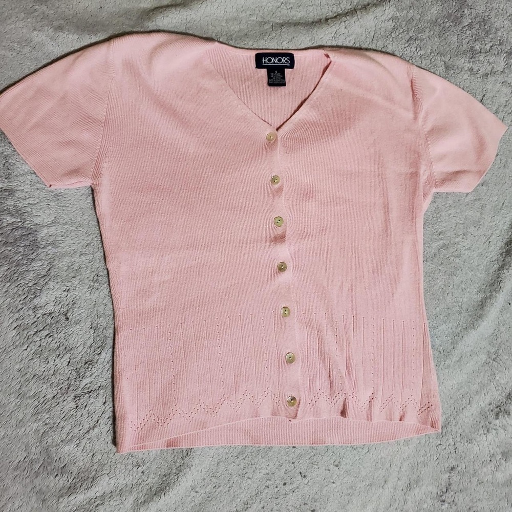 Honora Pink Short Sleeve Cardigan